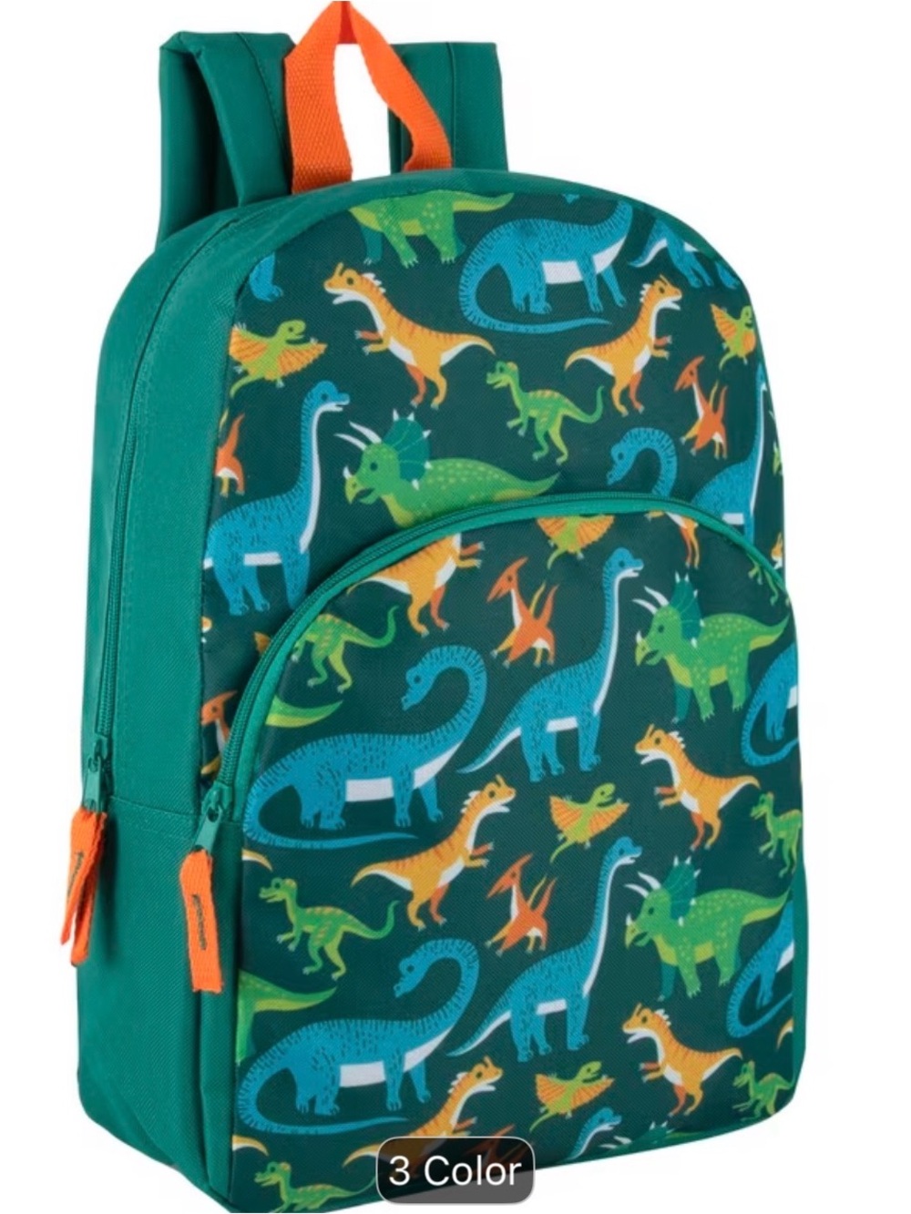 Kids Green Dinosaur Backpack with Orange Accents